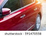 Red auto window or automobile motor car of shiny convertible luxury outside background,transportation trip concept