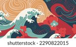 Waves in tropical colors and asian patterns, banner for Asian American and Pacific Islander Heritage Month (APAHM) in may	