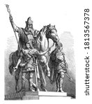 Equestrian statue of Charlemagne, Vintage engraving. From Popular France, 1869.