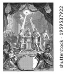 Small photo of Minerva and Prosperity sit on either side of a cartouche bearing the book's title, holding a cornucopia of coins. Mercury taps her on the shoulder. Above that, under the eye of God the Father