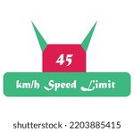 45 kmh speed limit sign label...