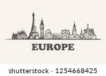 europe skyline vintage vector... | Shutterstock .eps vector #1254668425