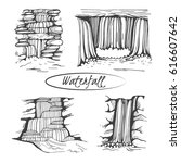 Vector Set Of Sketch Waterfall
