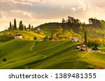 South styria vineyards landscape, near Gamlitz, Austria, Eckberg, Europe. Grape hills view from wine road in spring. Tourist destination, travel spot.