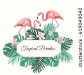 tropical paradise composition.... | Shutterstock .eps vector #619049042