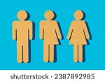 Small photo of three yellow gender icons on a blue background, a male gender icon, a gender neutral icon and a female gender icon