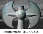 Small photo of Poleaxe, metal railing upper part, Peter and Paul Fortress, Saint Petersburg, Russia