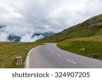 The Grossglockner high Alpine road in overcast foggy weather