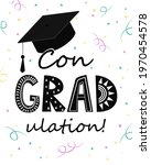 Congratulations on graduation, graduate cap with congradulation lettering in Scandinavian style. Greeting card for gradution party
