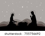 vector nativity scene. mary ... | Shutterstock .eps vector #755756692