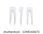 Blank white mens pants mock up set, isolated, front, back and side view. Empty men apparel mockup. Fashion stretch clothes for office template.