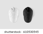 Small photo of Blank black and white baseball cap mockup set, top side view. Clear snap back mock up, from above, isolated. Empty snapback design template. Sport hat accessory model. Head wearing dress presenation