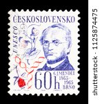 Small photo of MOSCOW, RUSSIA - MAY 17, 2018: A stamp printed in Czechoslovakia shows Johann Gregor Mendel (1865-1965), Cultural anniversaries and events serie, circa 1965