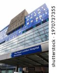 Small photo of London UK, May 9th 2021:The Royal London Hospital main entrance sign and facade. The Royal London Hospital is a large teaching hospital in Whitechapel in the London Borough of Tower Hamlets.