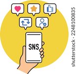 smartphone icon. Enjoying SNS. Communication between online users. Smartphone addiction. social problem.