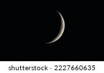 Small photo of Waxing Crescent Moon, crescent Moon 3 days into. The lunar phases arise as the Moons orbit of the Earth shows the Earth-facing side moving into and out of the light of the Sun. planet of earth is moon