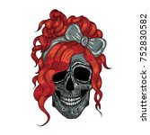 girls skull with red hair.... | Shutterstock .eps vector #752830582