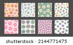 set of groovy flower seamless... | Shutterstock .eps vector #2144771475