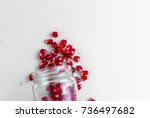 red ripe pomegranate fruit... | Shutterstock . vector #736497682