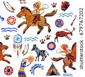 pattern with red indian... | Shutterstock . vector #679767202