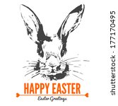 Card With Sketch Easter Rabbit. ...