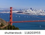 San Francisco Panorama w Golden gate bridge from San Francisco Bay