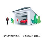 red electric ev car parking... | Shutterstock .eps vector #1585341868