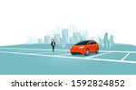 lonely car parking standing... | Shutterstock .eps vector #1592824852