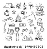 hand drawn camping and hiking... | Shutterstock .eps vector #1998493508