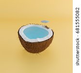 A Half Coconut With Sea Water...