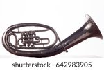 Small photo of Backside Alto saxhorn close up isolated on white.