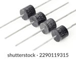 Small photo of semiconductor silicon rectifier diodes, bipolar electronic components, zener diode or schottky diode, electrical engineering, isolated on white background