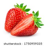 Small photo of Strawberry isolated. Strawberries isolate. Whole, half, cut strawberry on white. Strawberries isolate. Side view organic strawberries. Full depth of field. With clipping path.