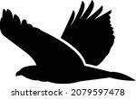 Black and white cartoon swooping falcon logo with outspread wings coming in to catch its prey, isolated on white