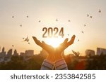 Concept of New Year 2024 with hopes for peace and prosperity.