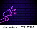 hand with loudspeaker neon sign.... | Shutterstock .eps vector #1871177905