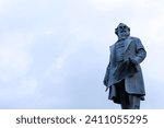 Small photo of Saltaire, UK 01 10 2024 : Sculpture of Sir Titus Salt who created a mill village outside Bradford to improve the lives of his workers in victorian times. The site is now a unesco world heritage site.