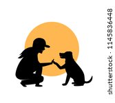 woman and dog greeting... | Shutterstock .eps vector #1145836448