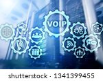 Small photo of VoIP Voice over IP on the screen with a blur background of the server room. The concept of Voice over Internet Protocol.