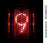 Small photo of The real Nixie tube indicator of the numbers of retro style. Indicator glow with a magical purple fringing. Digit 9