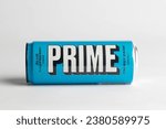 Small photo of London, United Kingdom, 18th October 2023:- A Can of Blue Raspberry Prime Energy drink, promoted by Youtubers Logan Paul and KSI