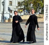 Small photo of KIEV UKRAINE 09 04 17: Saint Michael Golden Domed Monastery Orthodox priests consist of both married clergymen and celibate clergymen. Orthodox Church a married man may be ordained to the priesthood