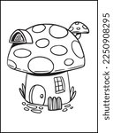 Mushroom House Coloring Pages for kids
