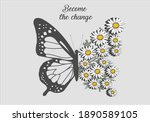 butterflies and daisies... | Shutterstock .eps vector #1890589105