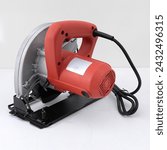 Small photo of circular saw isolated on a white background, Power Tools , circular saws on a white background, new modern circular saw on white background, Electric circular saw.