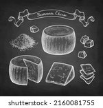 parmesan cheese set. chalk... | Shutterstock .eps vector #2160081755
