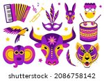 barranquilla carnival icons set.... | Shutterstock .eps vector #2086758142