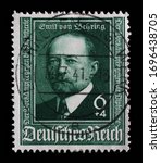 Small photo of ZAGREB, CROATIA - JUNE 25, 2014: A stamp issued in German Realm shows Emil von Behring, 50th Anniv of Development of Diphtheria Antitoxin, circa 1940.