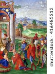 Small photo of ZAGREB, CROATIA - DECEMBER 08, 2014: Matteo da Milano: miniatures from the breviary of Alfonso I d'Este: Adoration of the Magi, Old Masters Collection, Croatian Academy of Sciences, Zagreb, Croatia