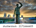 Small photo of Coventry,England-June 1st, 2022: Sir Frank Whittle statue outside the Transport Museum. English aviation engineer and pilot who invented the jet engine